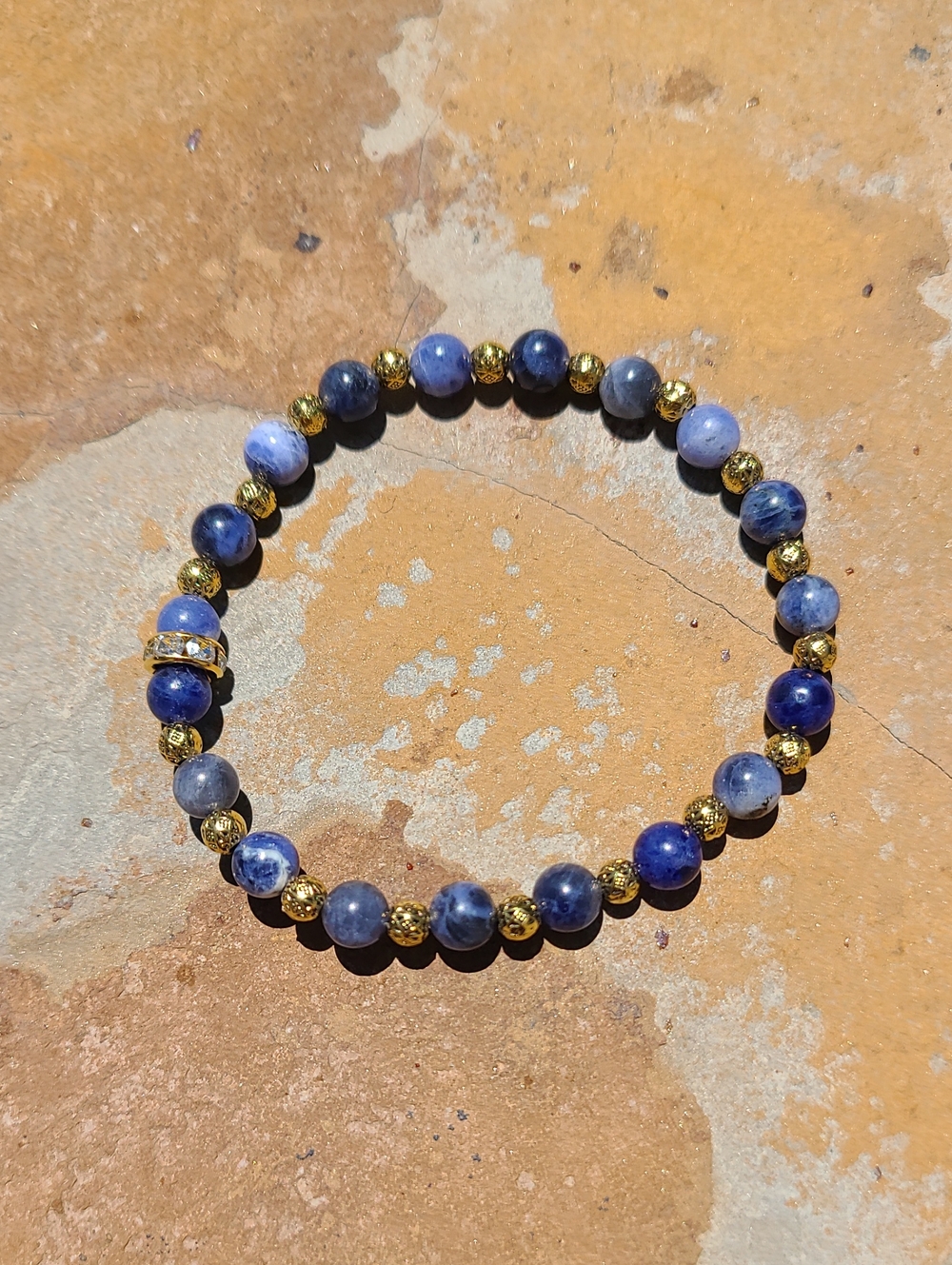 Gorgeous Blue Sodalite and Gold Accent Stretch Bracelet
